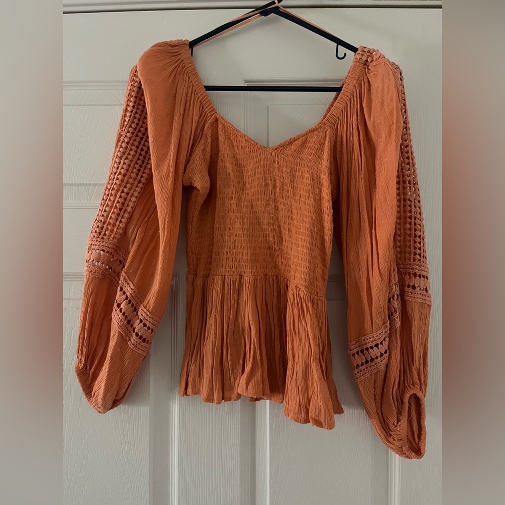 Elegant Smocked Blouse in Terracotta